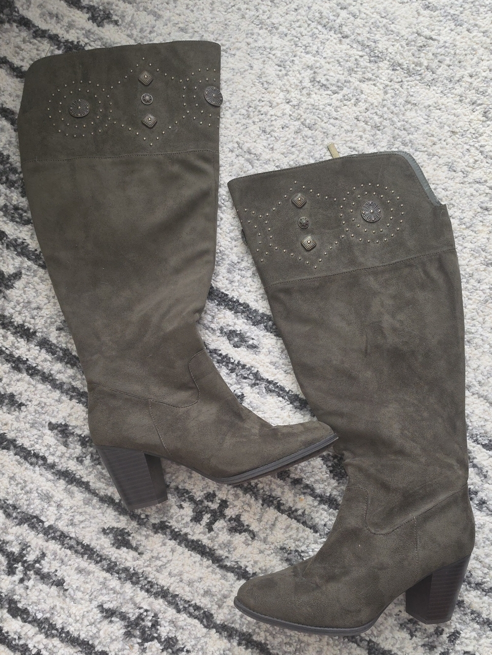 torrid Olive Suede Over-the-Knee Heeled Boots with Stud Details